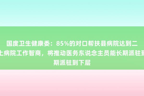 国度卫生健康委：85%的对口帮扶县病院达到二级以上病院工作智商，将推动医务东说念主员能长期派驻到下层