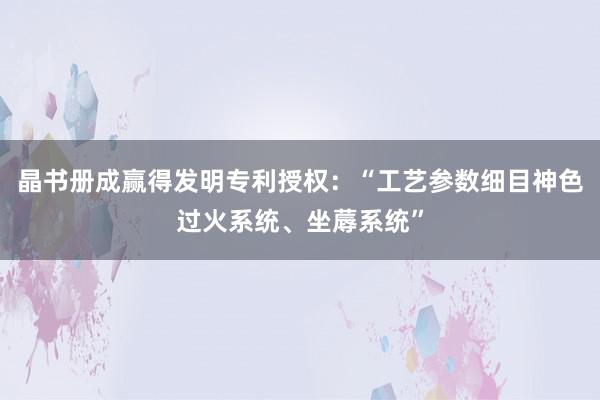 晶书册成赢得发明专利授权：“工艺参数细目神色过火系统、坐蓐系统”