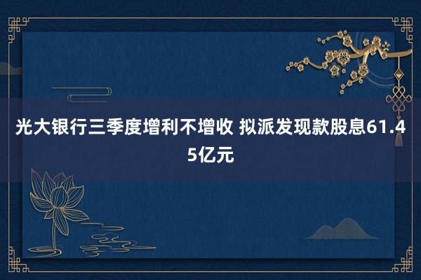 光大银行三季度增利不增收 拟派发现款股息61.45亿元